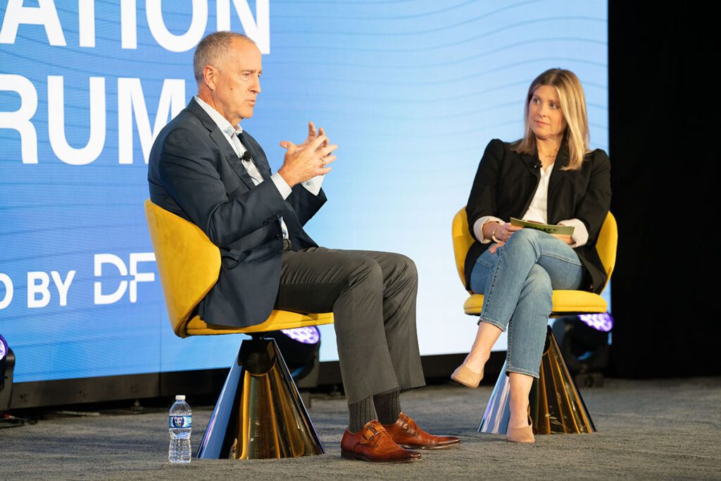Skift Aviation Forum speaker and moderator in discussions on the stage