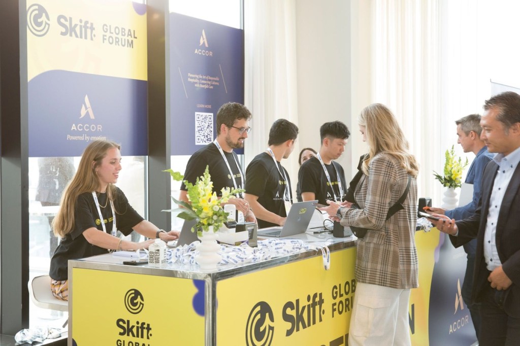registration desk at Skift Global Forum